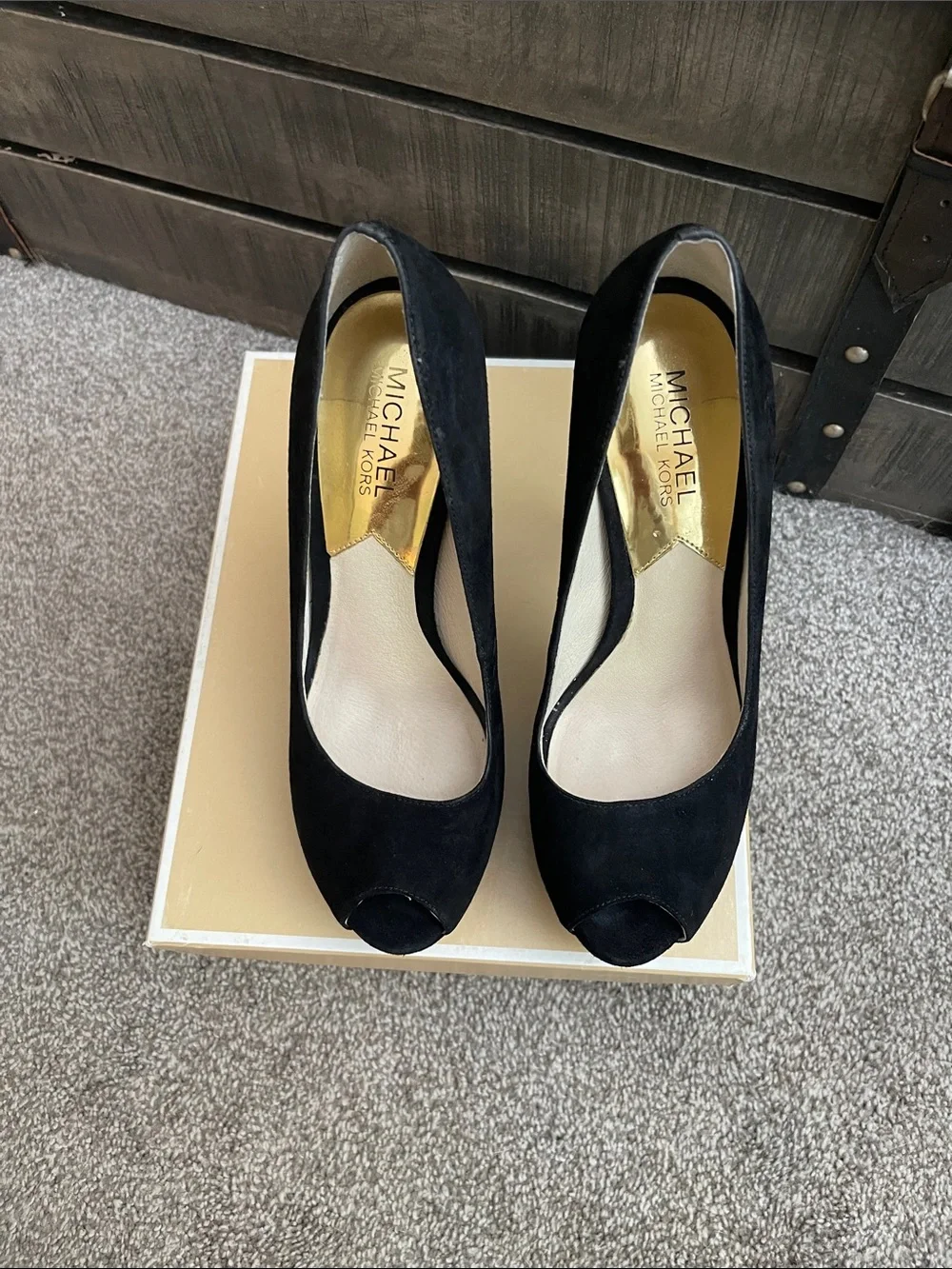 MICHAEL Michael Kors Milan Black Suede Open-Toe Platform Pumps